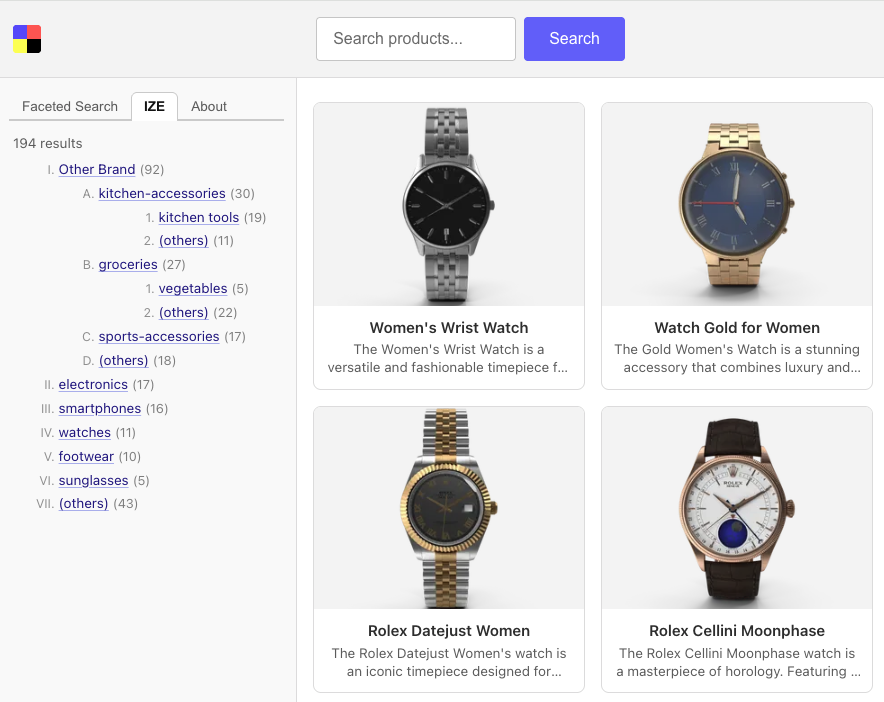 IZE demo app with no search terms