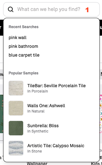 Search bar in the header with no input -- just recent history and some popular samples.